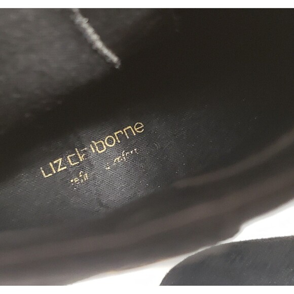 Liz Claiborne Black Faux Suede Lace-Up Ankle Boots Gold Hardware Size 9 PO Good - Picture 4 of 15